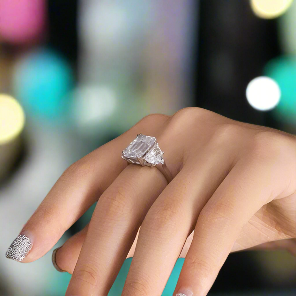 5.0 Ct Emerald Cut Diamond 18K White Gold Engagement Ring-Evani Naomi Jewelry