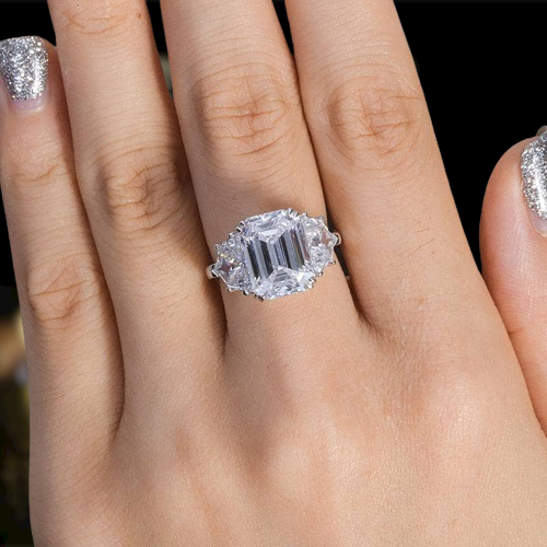 5.0 Ct Emerald Cut Diamond 18K White Gold Engagement Ring-Evani Naomi Jewelry