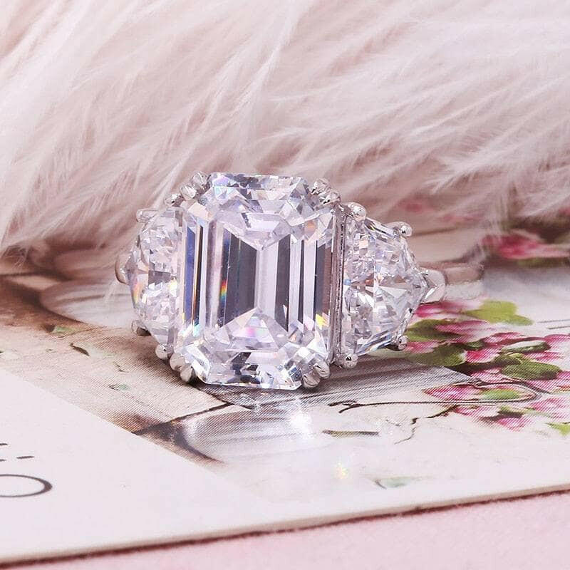 5.0 Ct Emerald Cut Diamond 18K White Gold Engagement Ring-Evani Naomi Jewelry