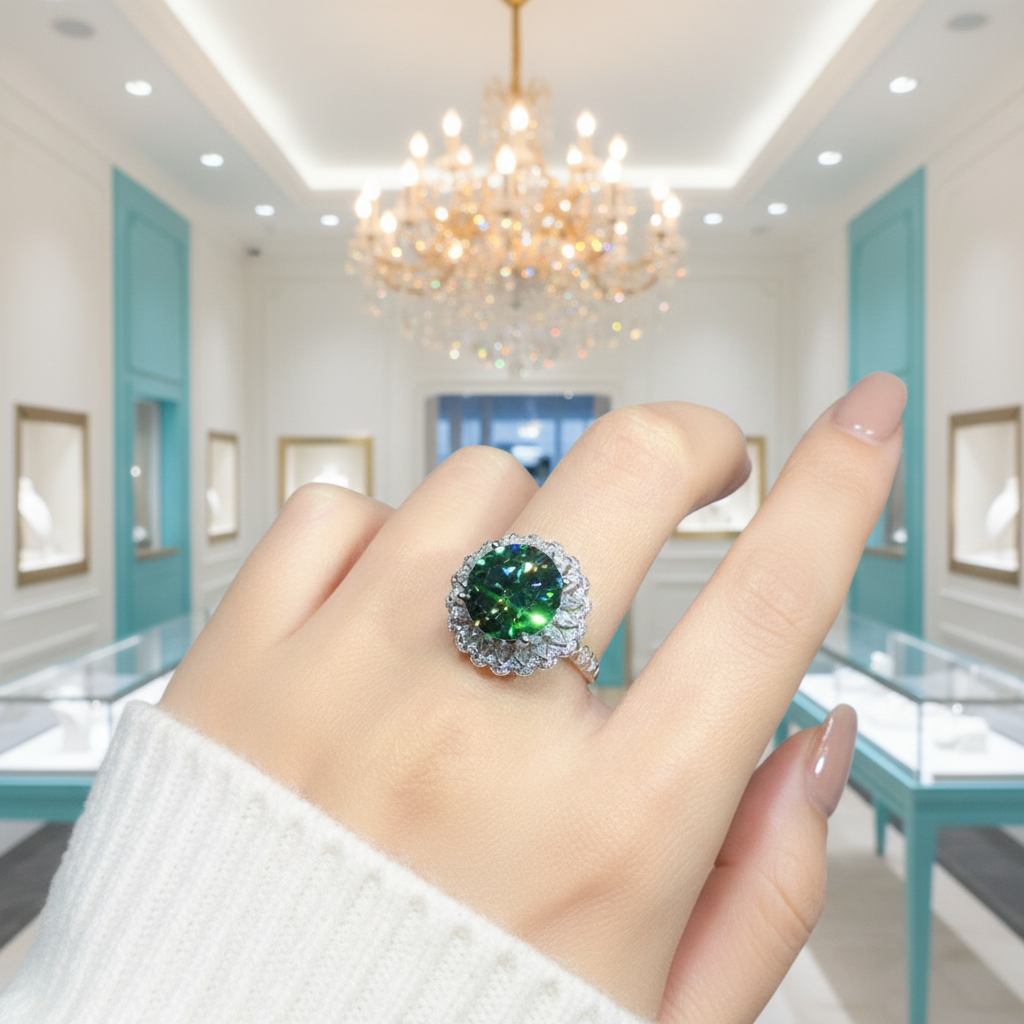 5.0 Ct Round Cut Green Diamond Snowflake Jewelry Set-Evani Jewelry