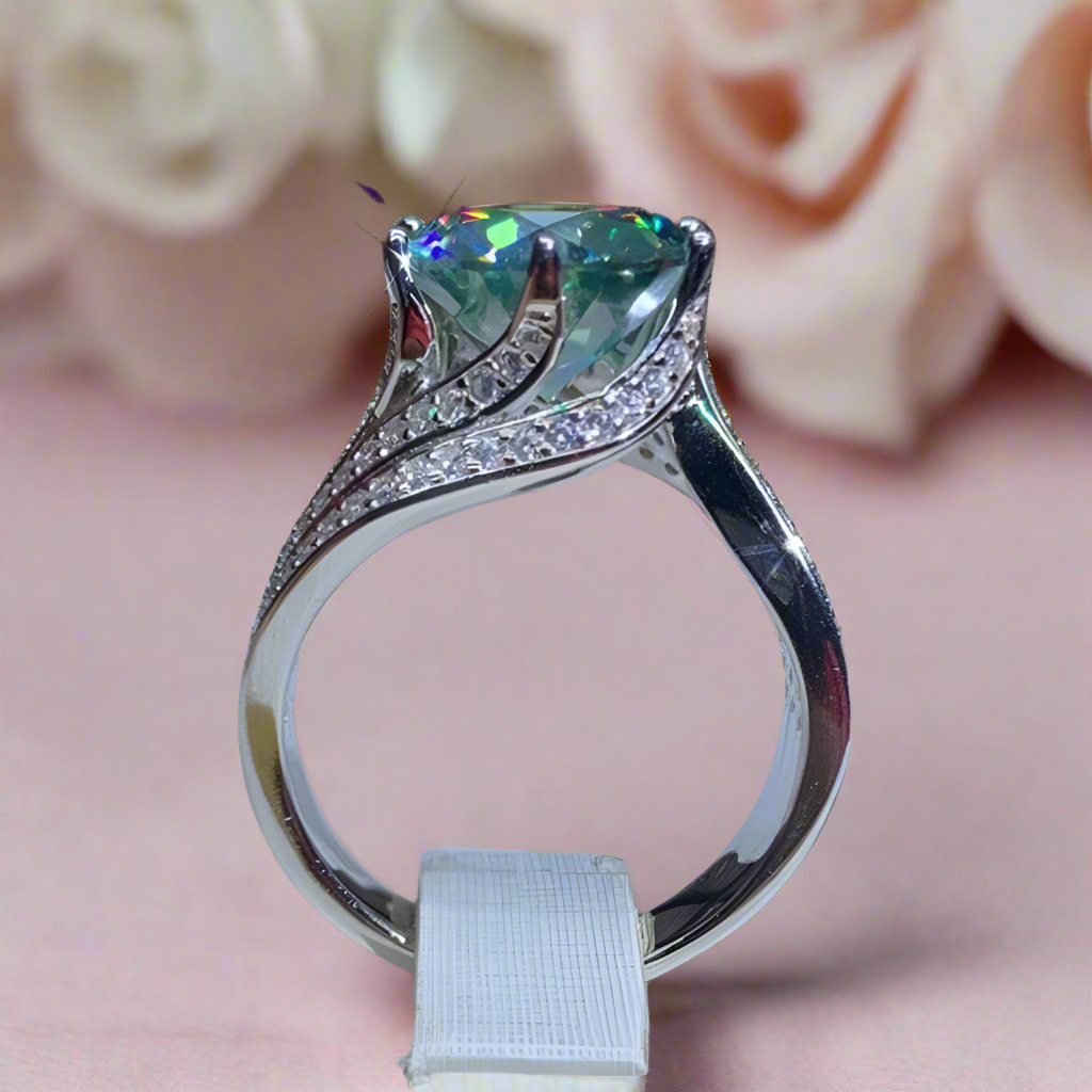 5.0 Ct Round Cut Green Diamond Wedding Ring-Evani Naomi Jewelry