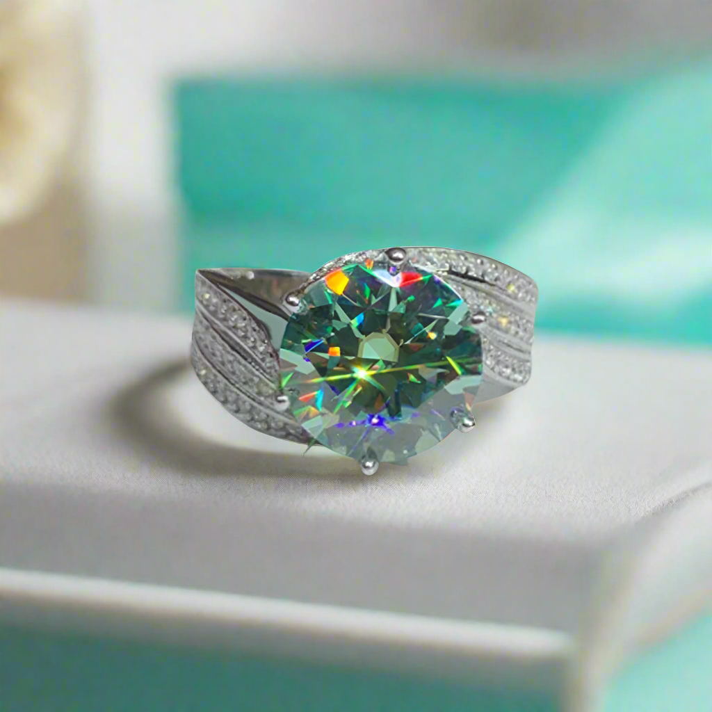 5.0 Ct Round Cut Green Diamond Wedding Ring-Evani Naomi Jewelry