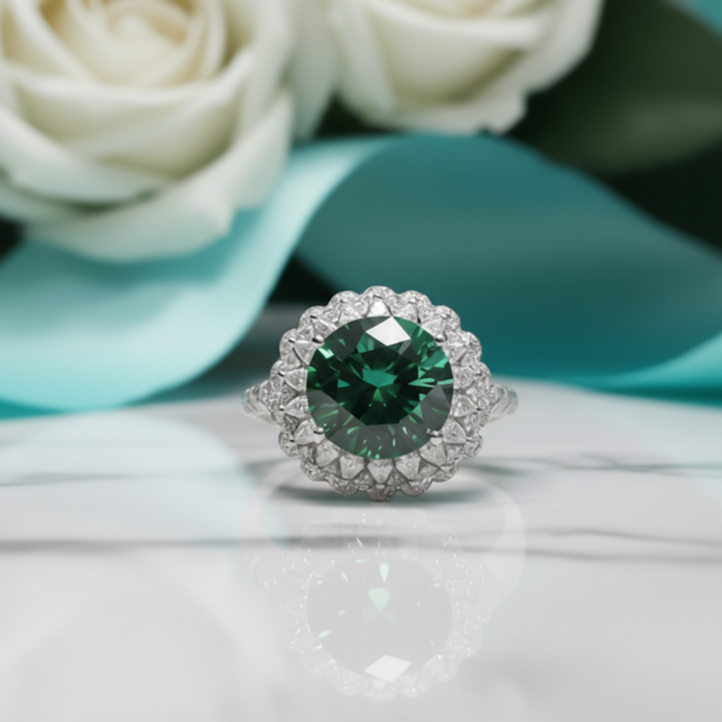 6.0 Ct Green Diamond Halo Engagement Ring – Evani Jewelry