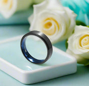 6mm Brushed Black & Blue Unisex Titanium Wedding Band-Evani Naomi Jewelry