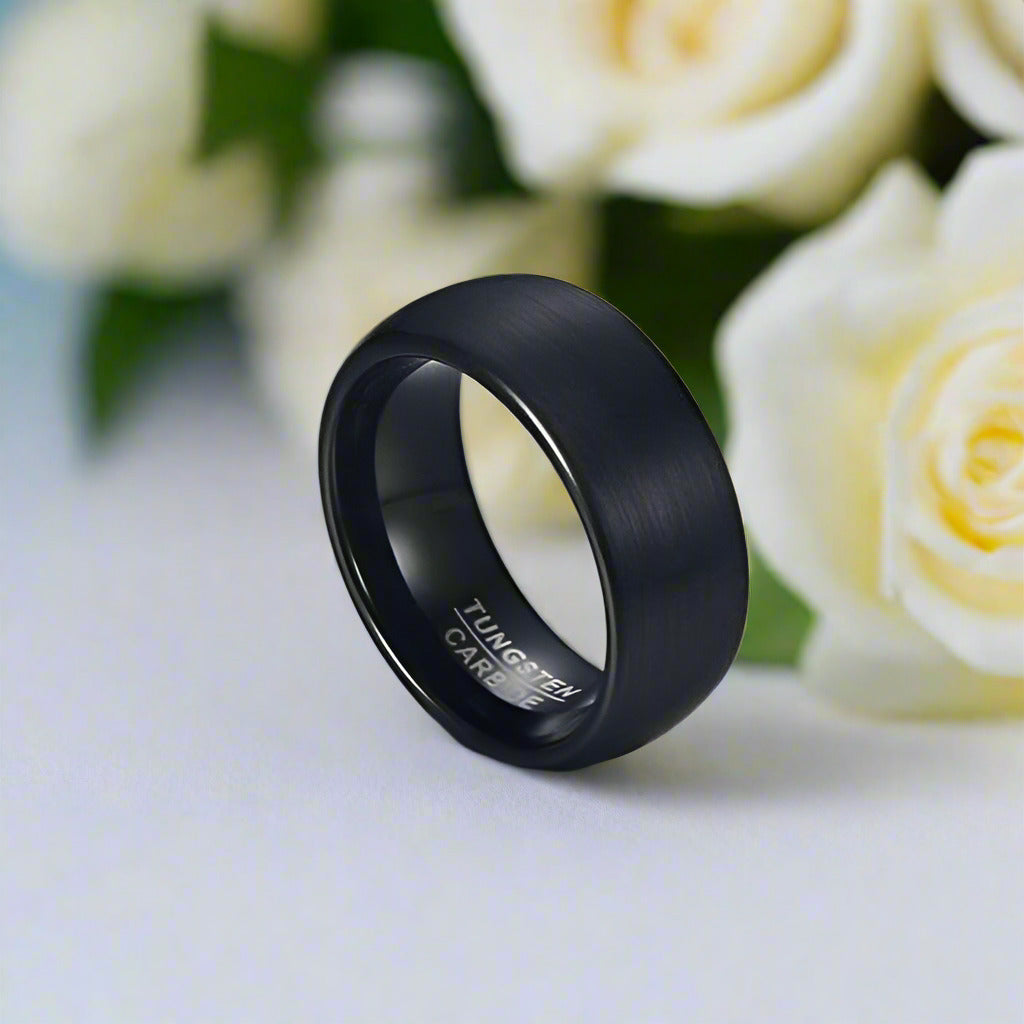 8mm Dome Black Punk Tungsten Men's Wedding Band-Evani Naomi Jewelry
