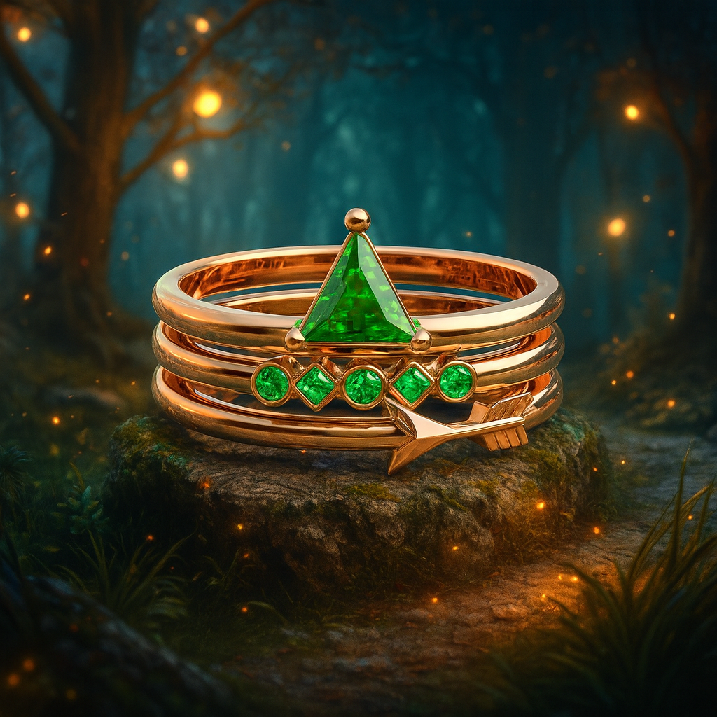 Archers and Rangers Ring Set- Video Game Inspired Rings in 14k Yellow Gold - Evani Naomi Jewelry
