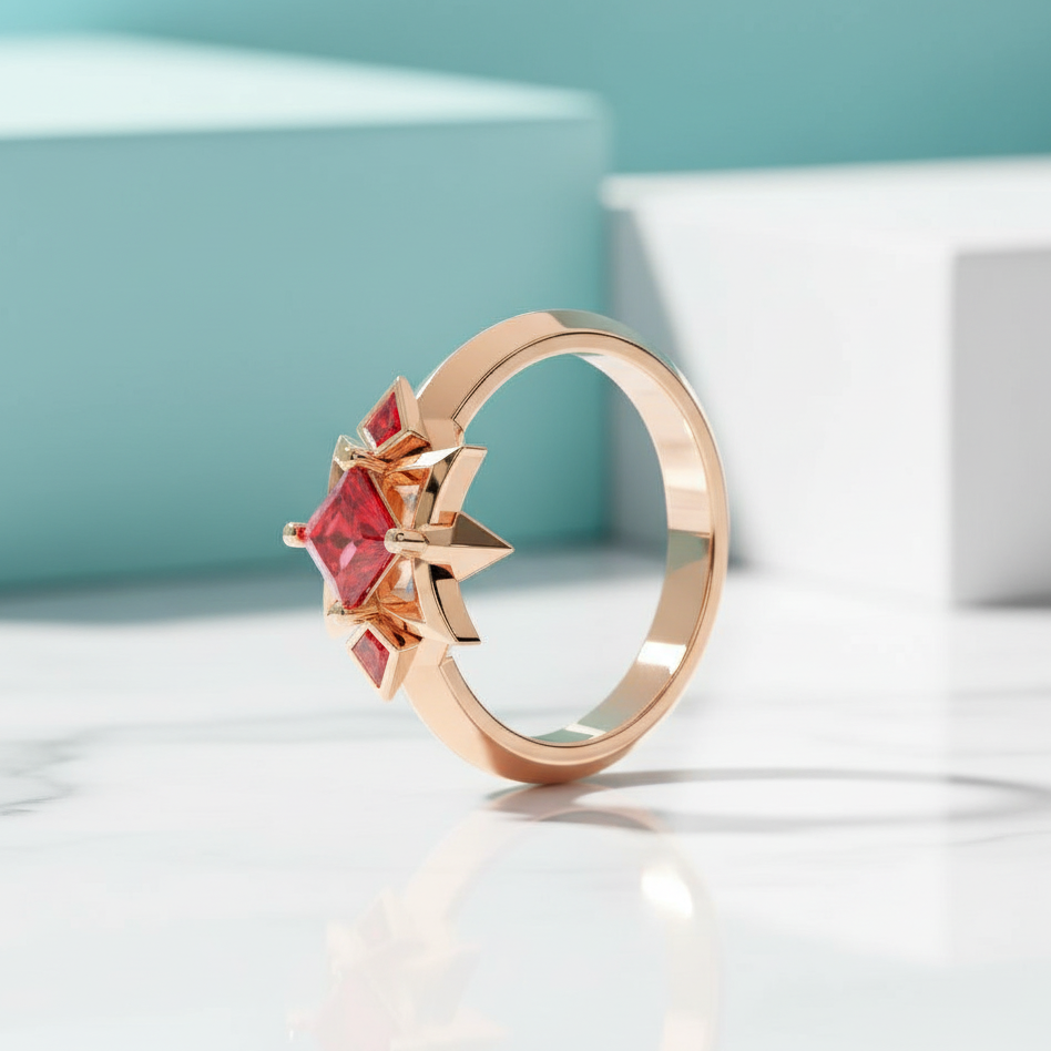 Two-Piece Ring Set in Garnet Princess-cut 14k Yellow Gold-Evani Jewelry