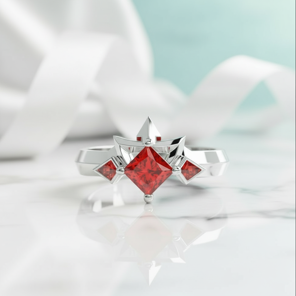 Two-Piece Ring Set in Ruby Princess-cut 14k Yellow Gold-Evani Jewelry