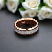 Beveled Edge Rose Gold Matte Tungsten Men's Wedding Band-Evani Naomi Jewelry