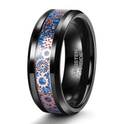 Beveled Edge Tungsten Men's Wedding Band with Gear Inlay-Evani Naomi Jewelry