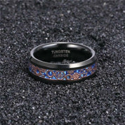Beveled Edge Tungsten Men's Wedding Band with Gear Inlay-Evani Naomi Jewelry