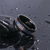 Beveled Edge Tungsten Men's Wedding Band with Gear Inlay-Evani Naomi Jewelry