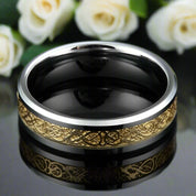 Beveled Edge Tungsten Unisex Wedding Band with Gold Dragon Inlay-Evani Naomi Jewelry