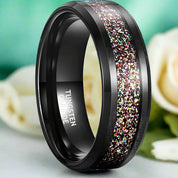 Beveled Edge Tungsten Unisex Wedding Band with Sandstone Inlay-Evani Naomi Jewelry