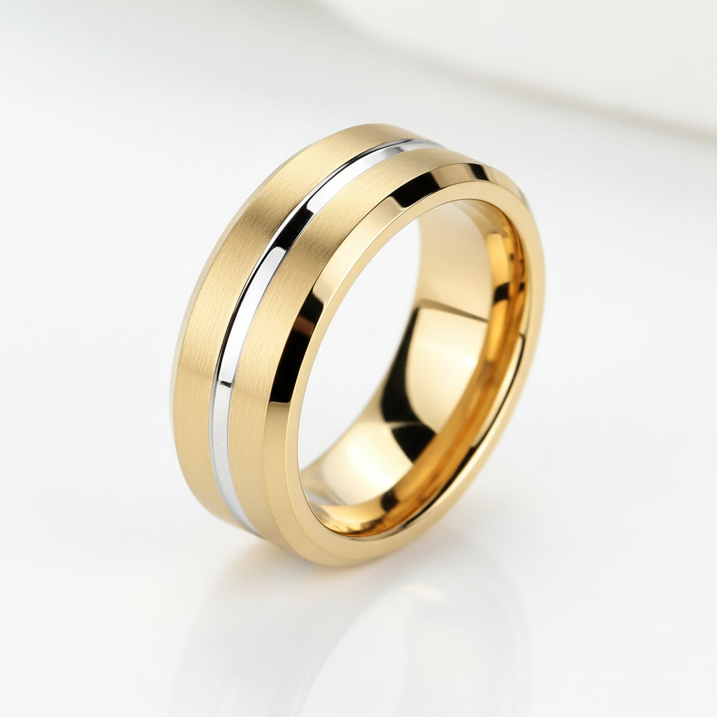 Beveled Edge Yellow Gold Tungsten Men's Wedding Band - Evani Naomi Jewelry