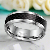 Beveled Titanium Men's Wedding Band with Black Carbon - Evani Naomi Jewelry