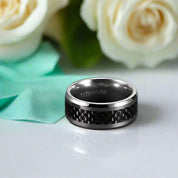 Beveled Titanium Men's Wedding Band with Black Carbon-Evani Naomi Jewelry
