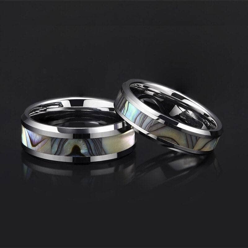 Beveled Unisex Titanium Wedding Band with Abalone Shell Inlay-Evani Naomi Jewelry