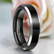 Black Beveled Edge Tungsten Men's Wedding Band-Evani Naomi Jewelry