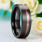 Black Brushed Unisex Tungsten Wedding Band with Wood Inlay-Evani Naomi Jewelry