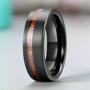 Black Brushed Unisex Tungsten Wedding Band with Wood Inlay-Evani Naomi Jewelry