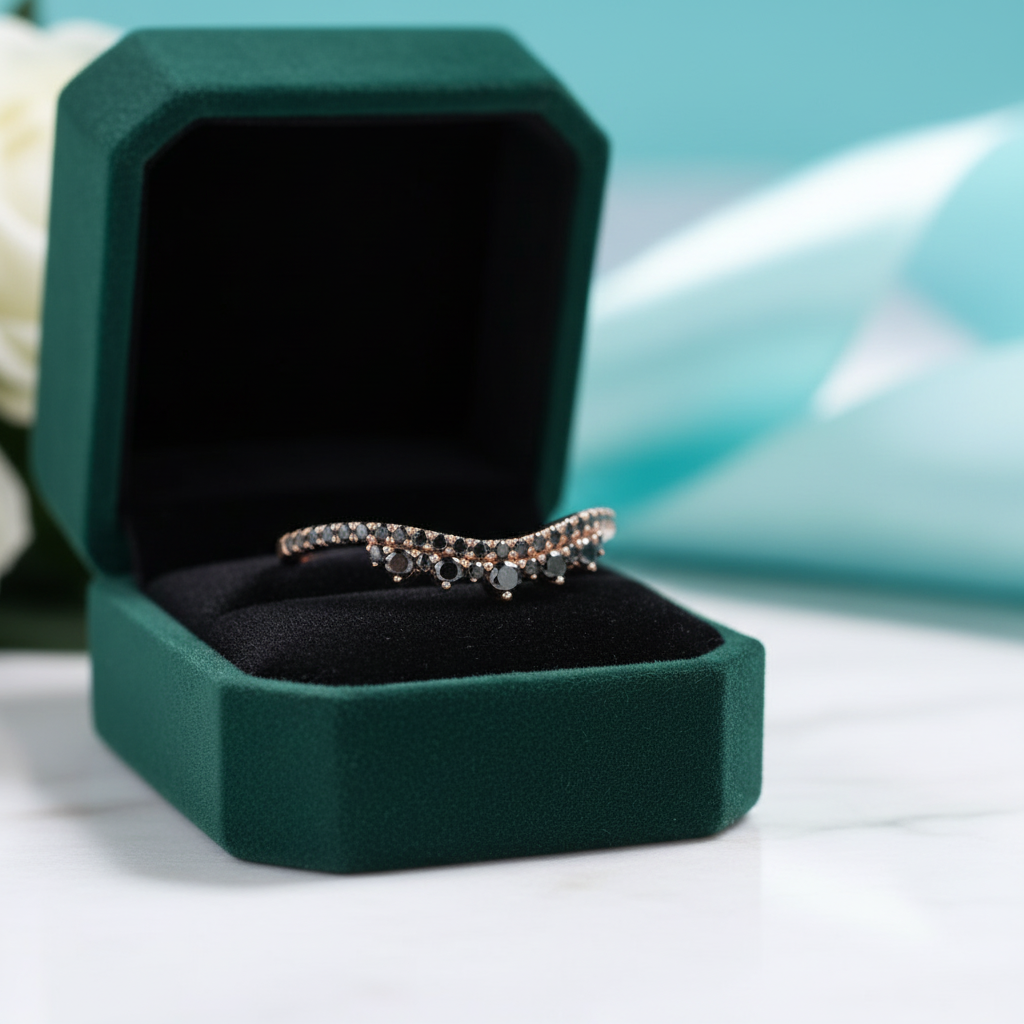 Black Diamond OptionStackable Rose Gold Wedding Band - Evani Naomi Jewelry