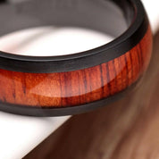 Black Domed Titanium Unisex Wedding Band with Wood Inlay-Evani Naomi Jewelry