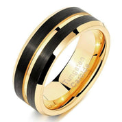 Black & Gold Beveled Edge Tungsten Men's Wedding Band-Evani Naomi Jewelry