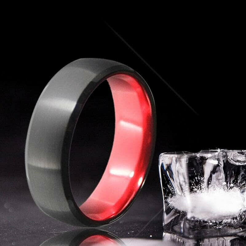 Black & Red Brushed Tungsten Men's Wedding Band-Evani Naomi Jewelry