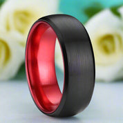 Black & Red Brushed Tungsten Men's Wedding Band-Evani Naomi Jewelry