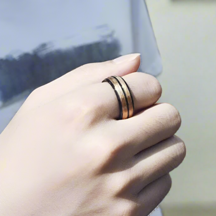 Black & Rose Gold Facet Finish 8mm Tungsten Wedding Band-Evani Naomi Jewelry