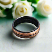 Black & Rose Gold Facet Finish 8mm Tungsten Wedding Band-Evani Naomi Jewelry