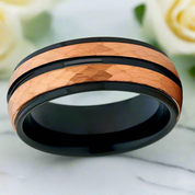Black & Rose Gold Facet Finish 8mm Tungsten Wedding Band - Evani Naomi Jewelry