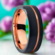 Black & Rose Gold Pipe Cut Brushed Polish Tungsten Wedding Band-Evani Naomi Jewelry