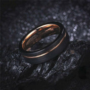 Black & Rose Gold Pipe Cut Brushed Polish Tungsten Wedding Band-Evani Naomi Jewelry