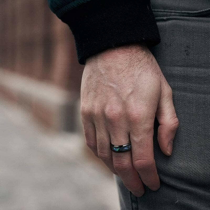 Black Titanium Men's Wedding Band with Abalone Shell Inlay-Evani Naomi Jewelry