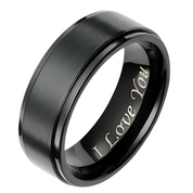 Black Titanium Men's Wedding Band with "I Love You" Engraving-Evani Naomi Jewelry