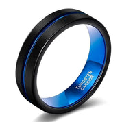 Black Tungsten Men's Wedding Band with Blue Groove-Evani Naomi Jewelry
