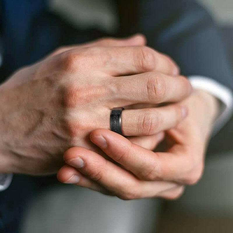 Black Tungsten Men's Wedding Band with Sandstone Inlay-Evani Naomi Jewelry