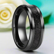 Black Tungsten Men's Wedding Band with Sandstone Inlay-Evani Naomi Jewelry