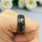 Black Tungsten Men's Wedding Band with Wood & Abalone Inlay-Evani Naomi Jewelry