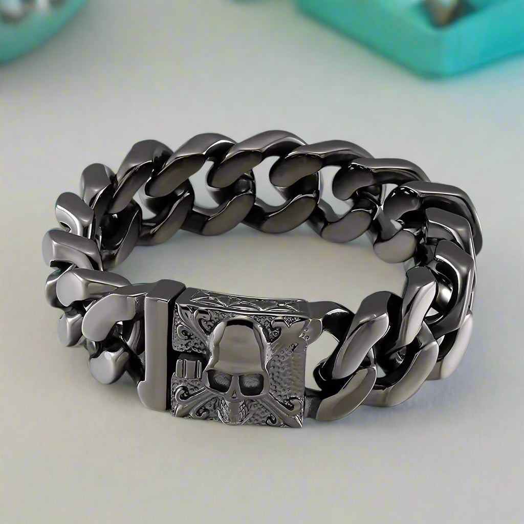 Black Vintage Skull Cuban Chain Bracelet-Evani Naomi Jewelry