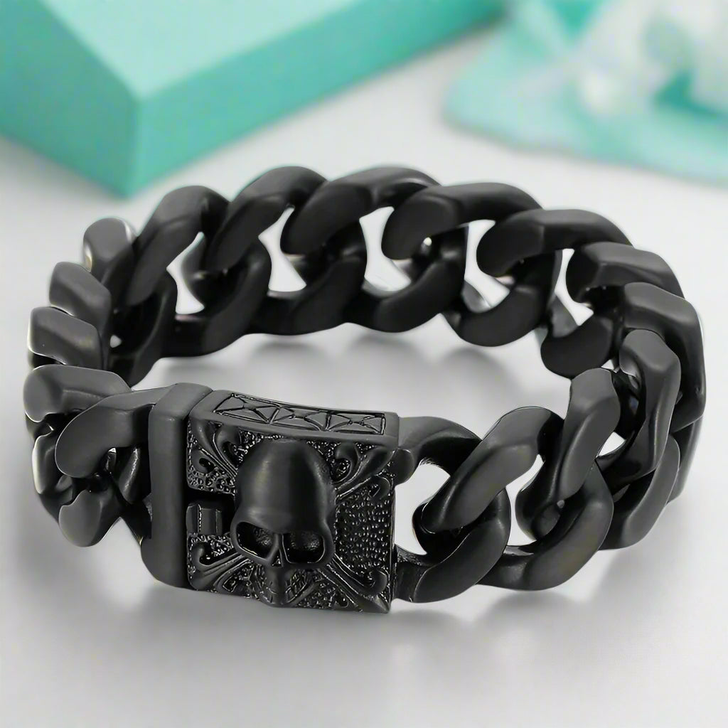 Black Vintage Skull Cuban Chain Bracelet-Evani Naomi Jewelry