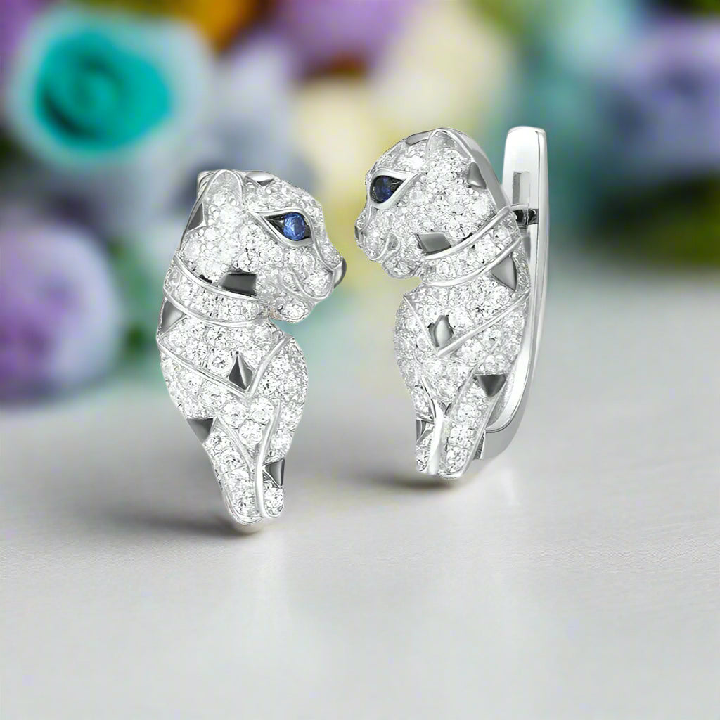 Blue Diamond Leopard Earrings-Evani Naomi Jewelry