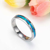 Blue Opal Tungsten Men's Wedding Band-Evani Naomi Jewelry