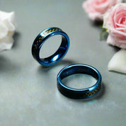 Blue Tungsten Unisex Wedding Band with Black Carbon Fiber Inlay-Evani Naomi Jewelry