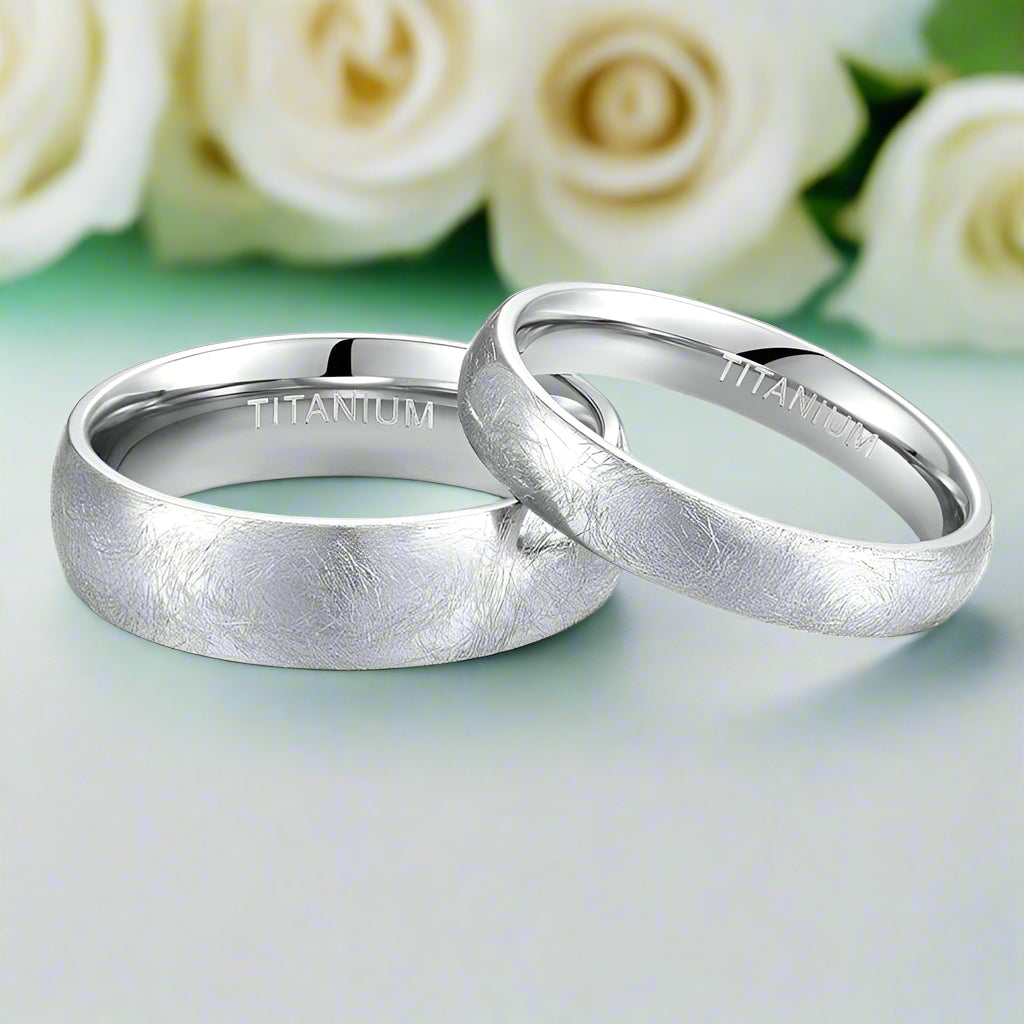 Brushed Dome Titanium Wedding Band with Special Scratches Design-Evani Naomi Jewelry