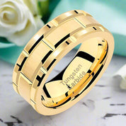 Brushed Men's Tungsten Wedding Band with Brick Pattern-Evani Naomi Jewelry