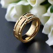Brushed Men's Tungsten Wedding Band with Brick Pattern-Evani Naomi Jewelry