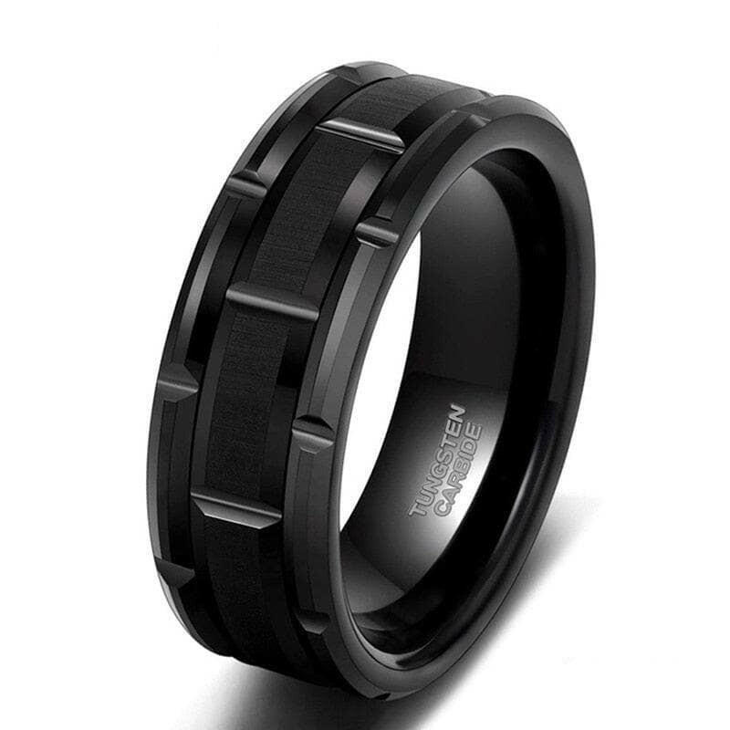 Brushed Tungsten Men's Wedding Band with Brick Pattern-Evani Naomi Jewelry